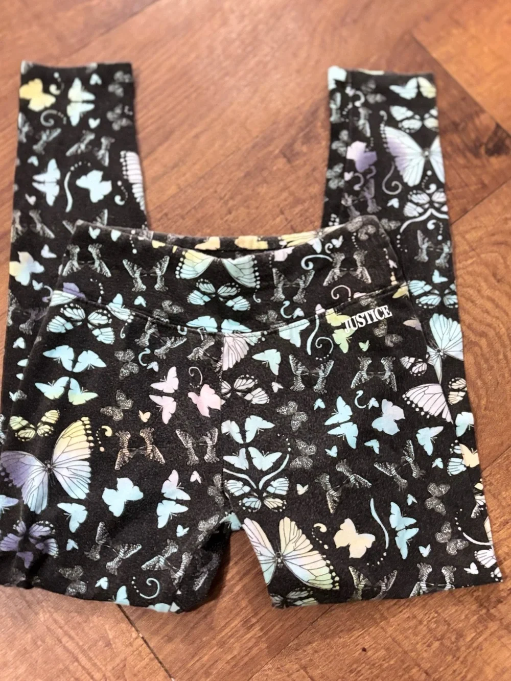 Justice Black Leggings with Pastel Butterfly Accents